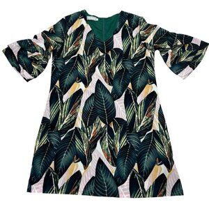 Belongski Women’s Tropical Hawaiian Dress Size Large Belle Sleeve Lined Beach